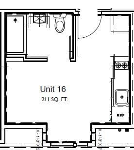 Studio - 211 sqft 16 floor plan