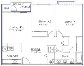 2 Bedroom 1 Bath A407 floor plan