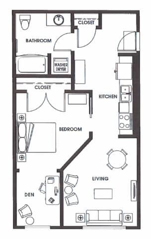 One Bedroom + Den A6 609 floor plan