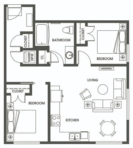 Two Bedroom One Bath B1 310 floor plan