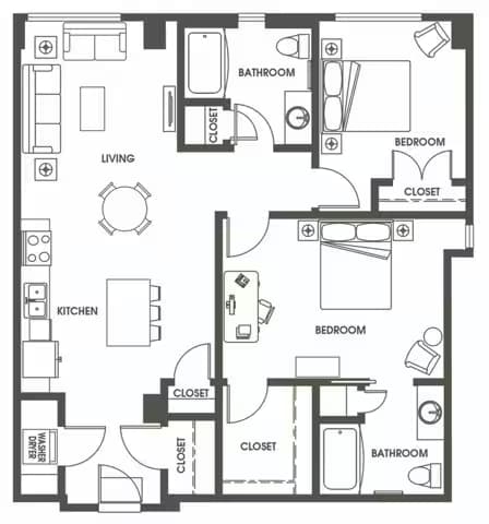 Two Bedroom Two Bath B12 406 floor plan