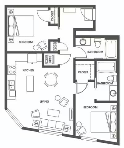 Two Bedroom Two Bath B3 910 floor plan