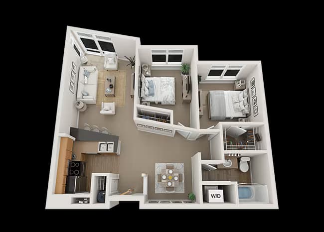 2 Bed 1 Bath 100 floor plan