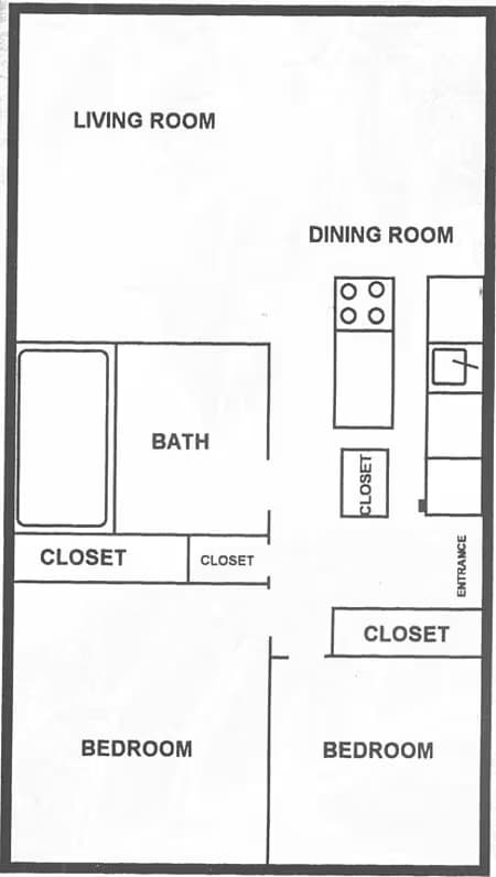 2 Bed 1 Bath floor plan