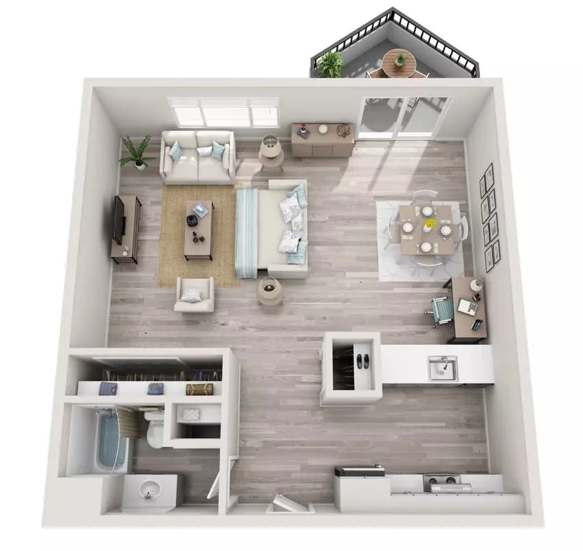 Studio, 445 sq ft E208 floor plan