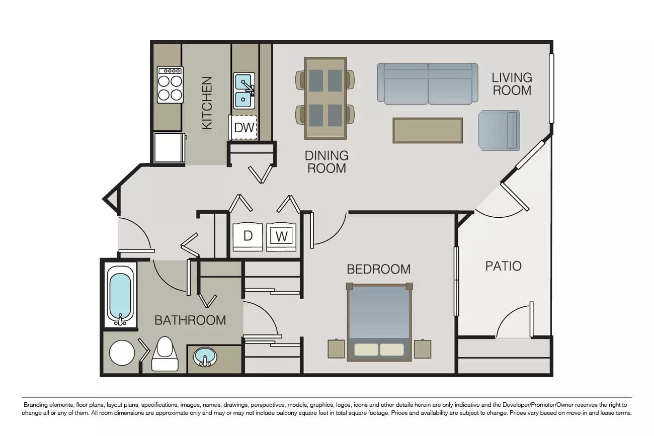 1 Bed 1 Bath - A2 05203 floor plan