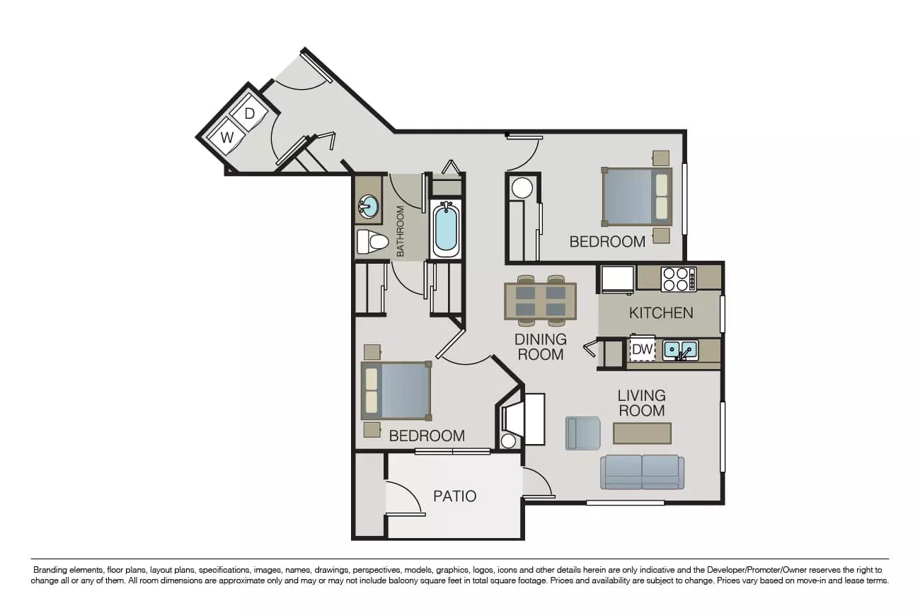 2 Bed 1 Bath - B3 02106 floor plan