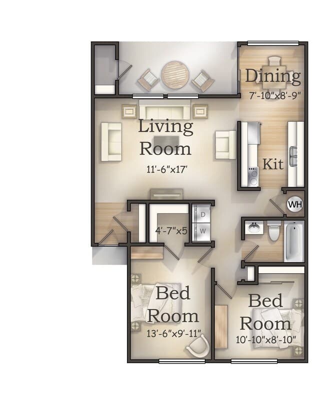 1 Bed 1 Bath floor plan