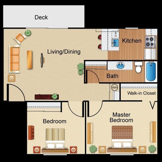 2 Bed 1 Bath B18 floor plan