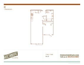 1x1B 431 floor plan