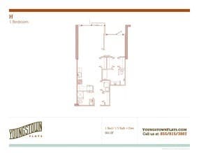 1x1D Den 425 floor plan