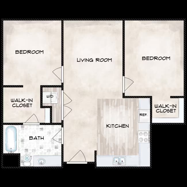 2 Bedroom 1 Bath 416 floor plan