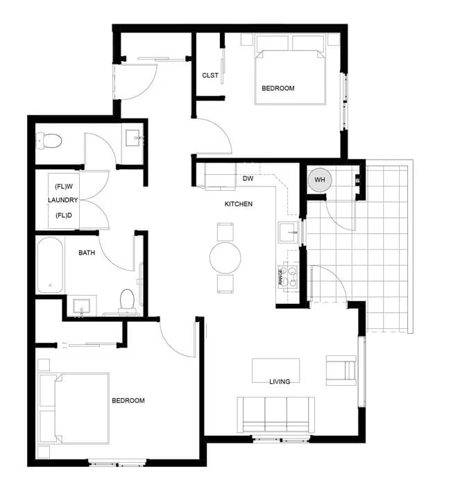 2 Bed, 2 Bath J202 floor plan