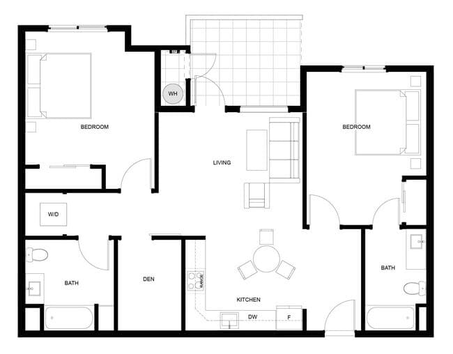 2 Bed, 2 Bath, Den Small B204 floor plan