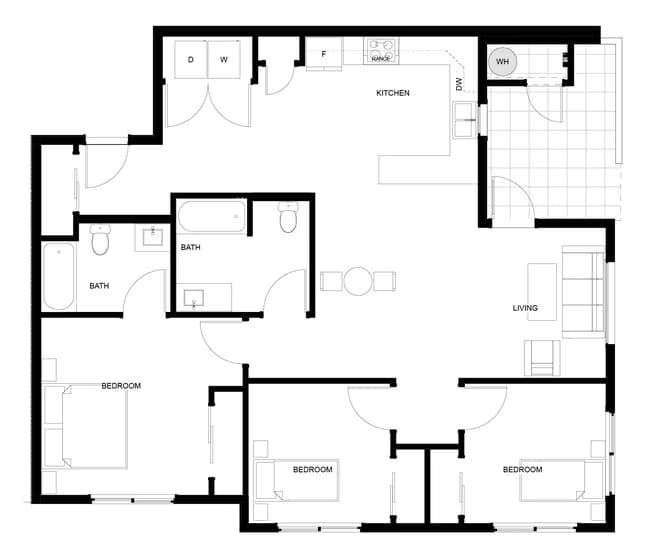 3 Bed, 2 Bath Small G207 floor plan