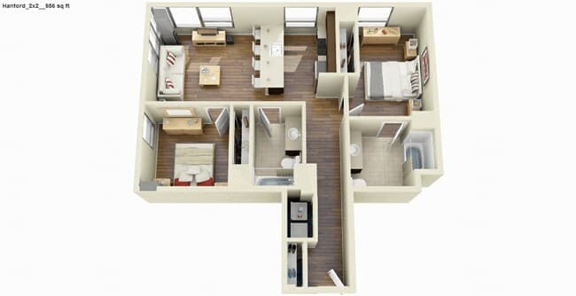 2Bed 2 Bath Renovated 1114 floor plan