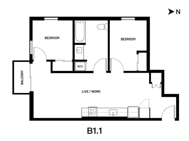 2 Bed B1.1 214 floor plan