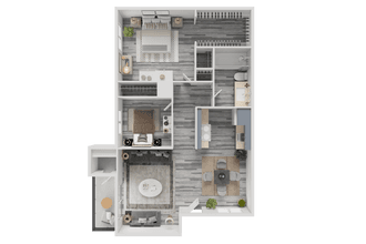 2 Bed 1 Bath D102 floor plan