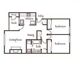 2 Bedrooms, 1 Bathroom 23205 floor plan