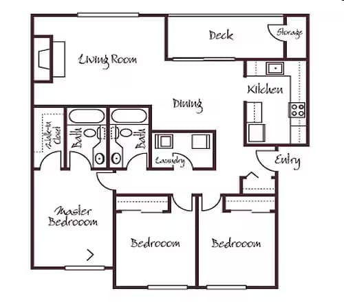 3 Bedrooms, 2 Bathrooms 28301 floor plan