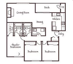 3 Bedrooms, 2 Bathrooms 22302 floor plan