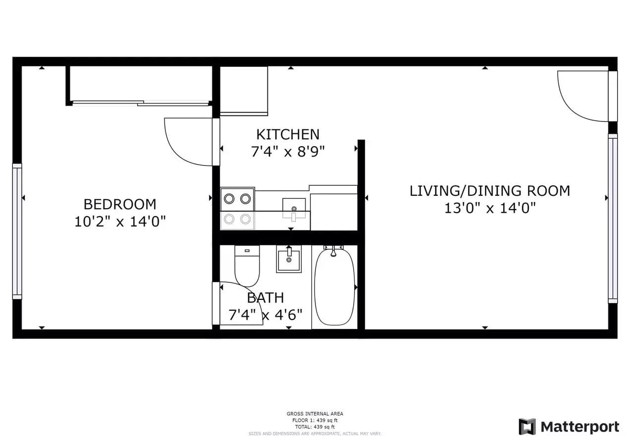 1 Bed | 1 Bath 102 floor plan