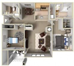 2 Bed 2 Baths 307 floor plan