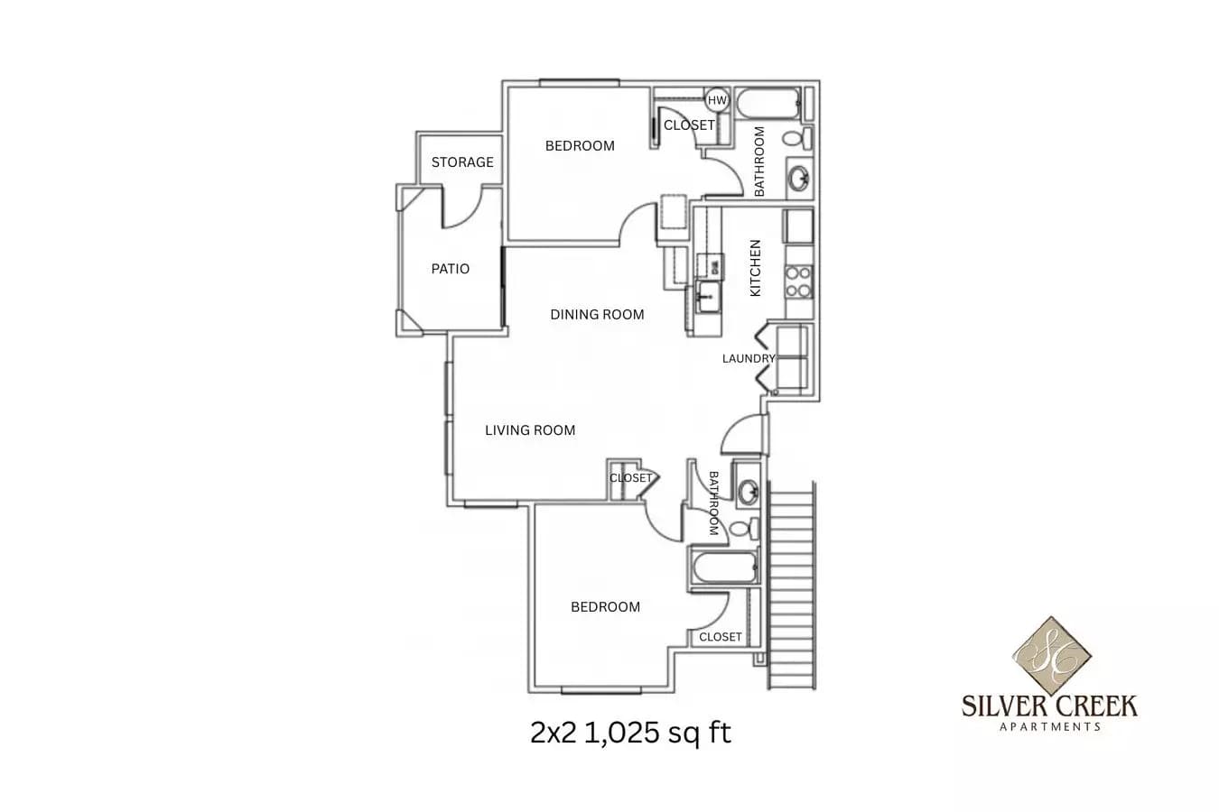Two Bedroom Two Bath H-74 floor plan
