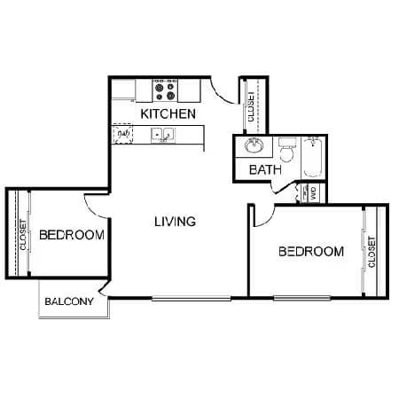 1 Bedroom 1 Bath Apartment 315 floor plan