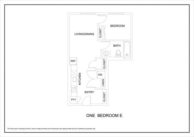 Open 1 Bed H 614 floor plan