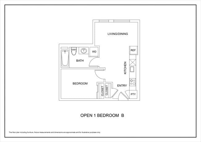 Open One Bed 510 floor plan