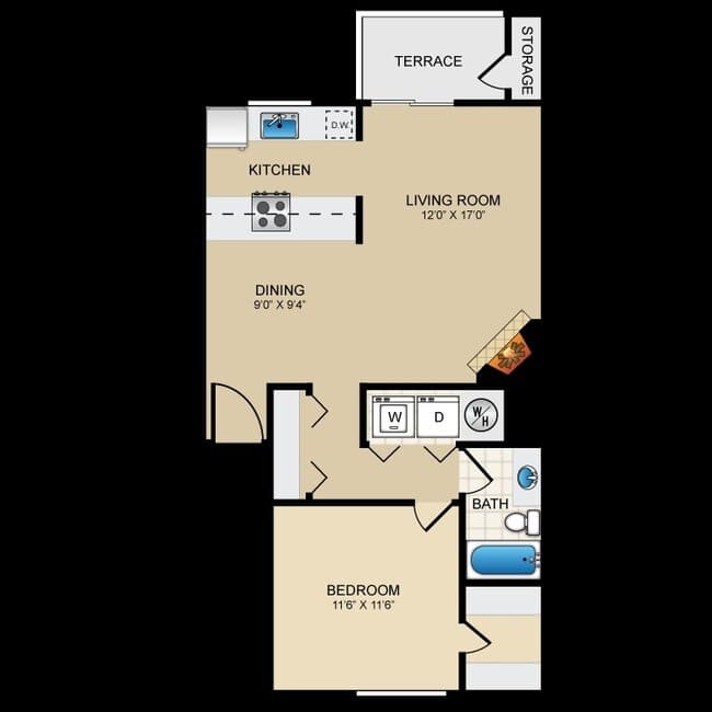 Cedar 1x1 Q102 floor plan