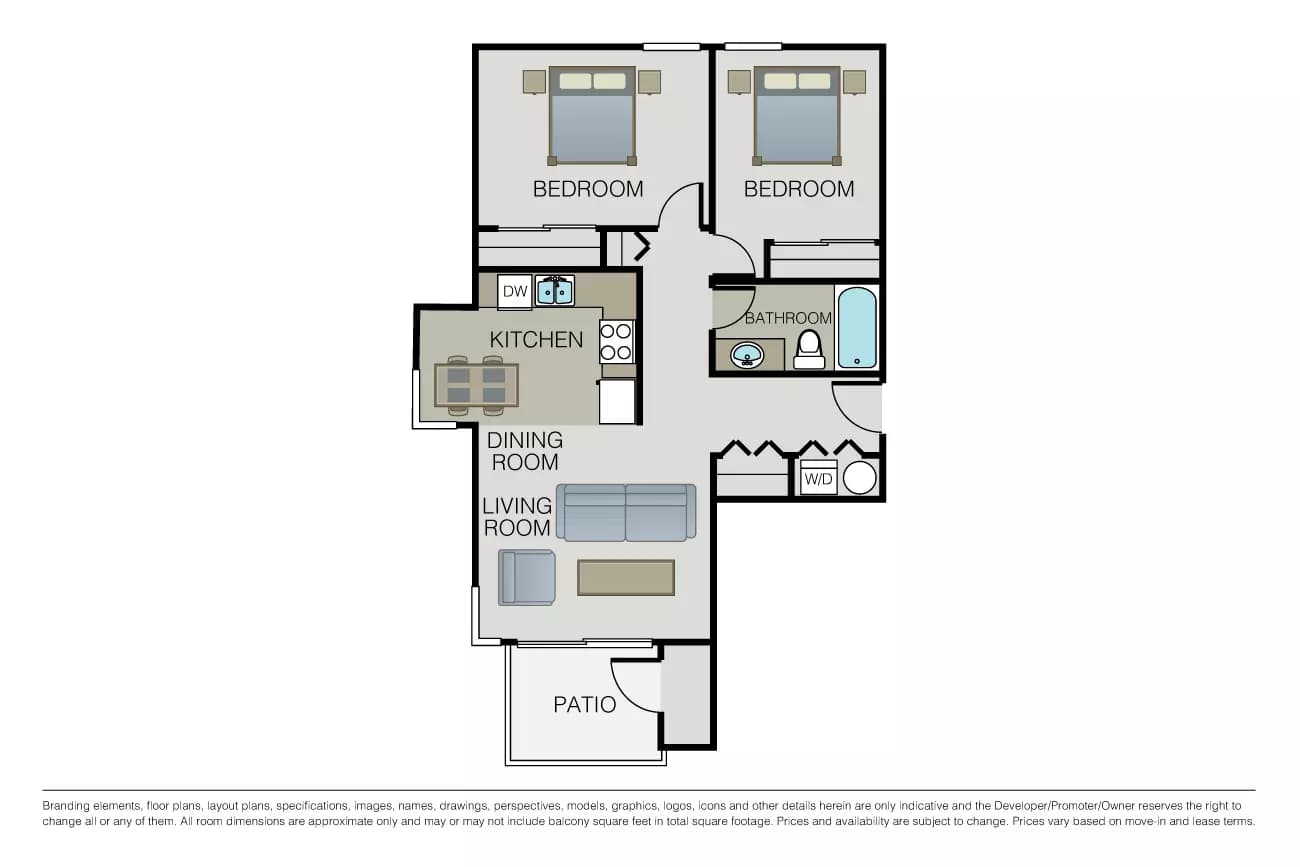2 Bed 1 Bath J202 floor plan