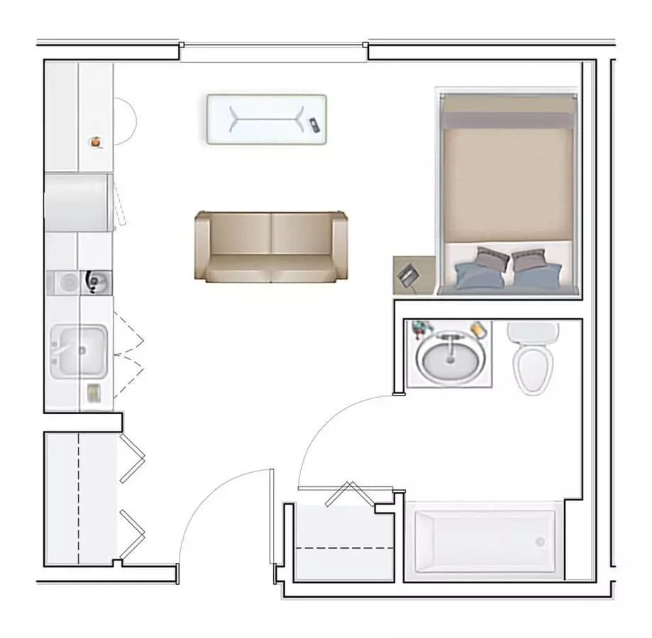 0BR/1BA 305 floor plan