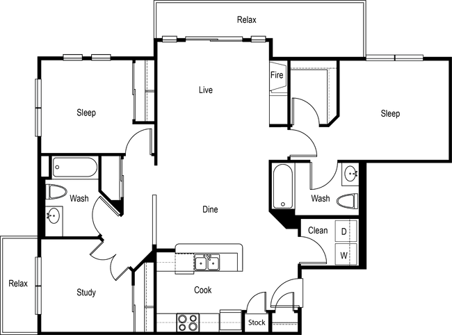 2x2 Den - Standard A202 floor plan