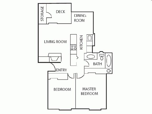 2 Bed, 1 Bath G104 floor plan