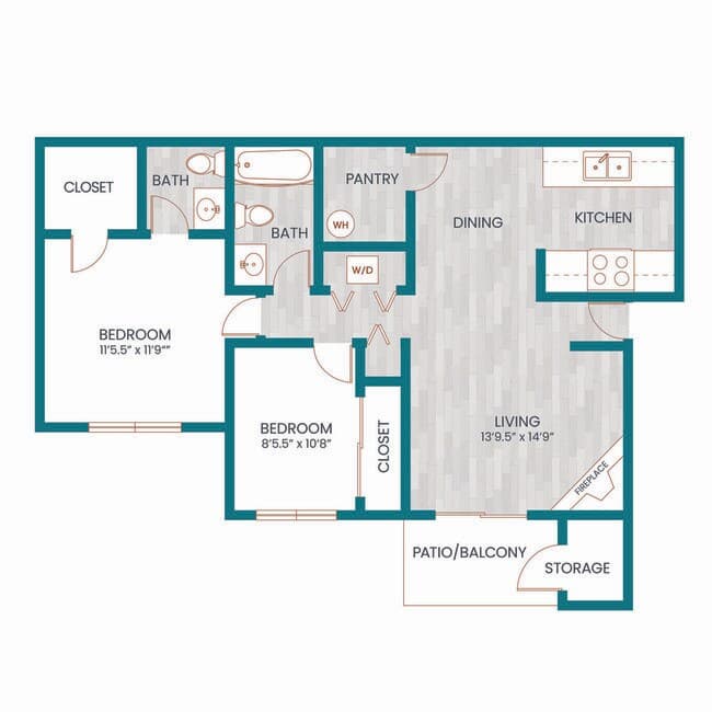 2x2B R1 D204 floor plan