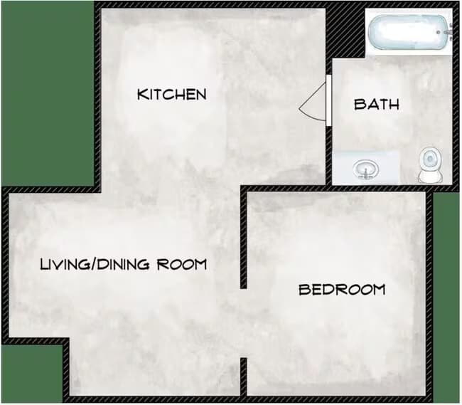 One Bedroom B 312 floor plan