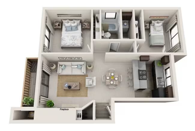 2 Bed 1 Bath G306 floor plan