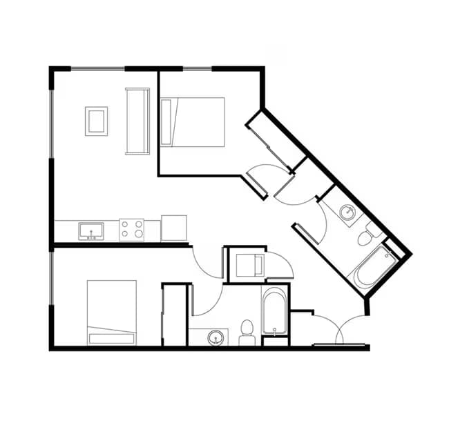 2bed B 420 floor plan