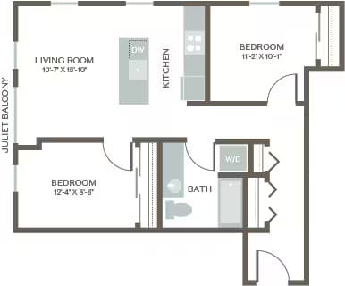 Two Bed One Bath 1 A311 floor plan