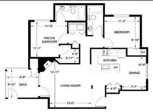 2 Bedrooms 2 Baths L201 floor plan
