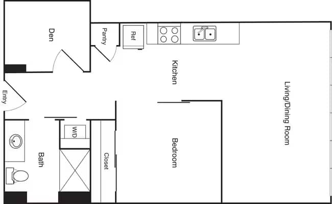 1x1+Den - A 327 floor plan