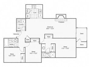 Three Bedroom Two Bath J101 floor plan