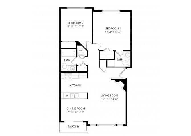 Two Bed Two Bath Renovated WAIT221R floor plan