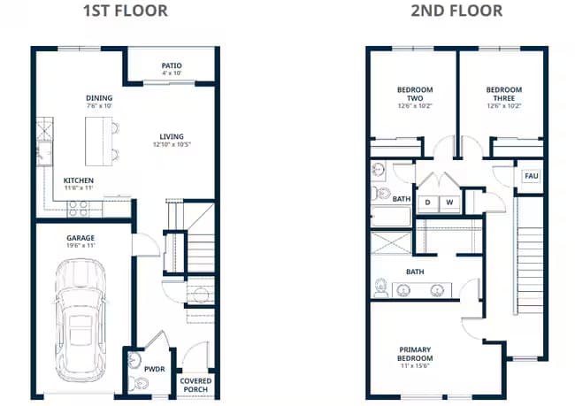 3 Beds, 2.5 Baths Model floor plan