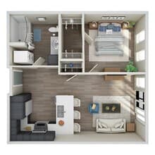 1 Bed, 1 Bath - E floor plan