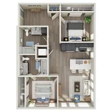 2 Bed, 2 Bath - H floor plan