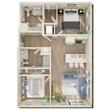 2 Bed, 2 Bath - M floor plan