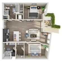 2 Bed 2 Bath 2A-2C floor plan
